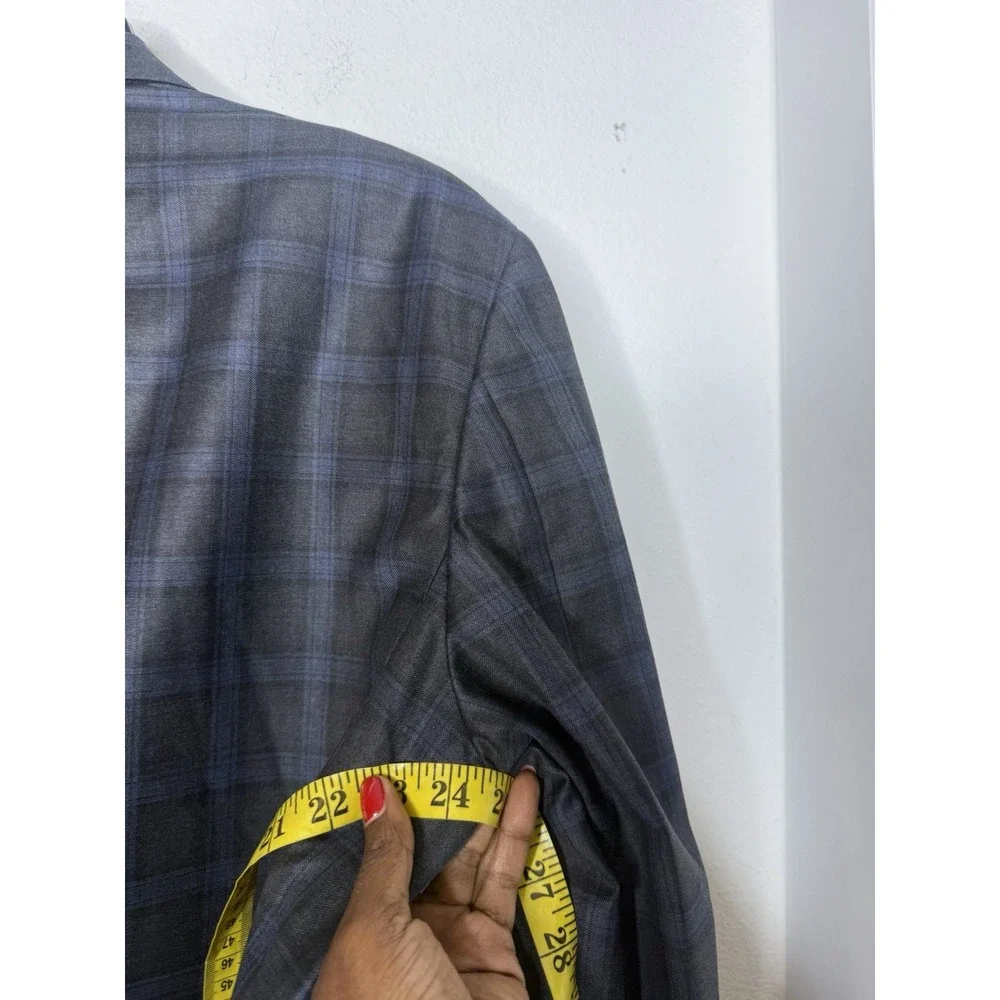 Samuelsohn Blazer Plaid Blue Black SB Garner Men 50 R Windowpane Sport Coat